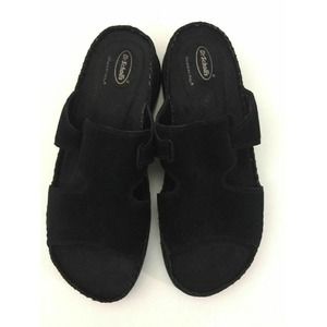 Dr Scholls Slip-On Sandal 9.5 Black Suede Leather Women Shoes Double Air Pillow